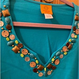 NWOT 1X Ruby Rd  Turquoise V-neck tee
